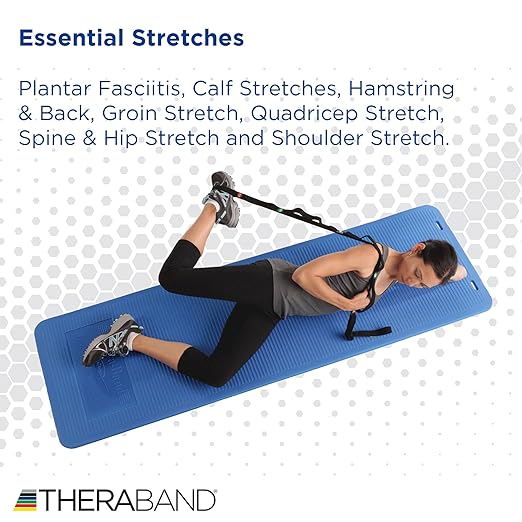 THERABAND Stretch Strap with Loops to Increase Flexibility, Dynamic Stretching Tool for Athletes Including Dancers, Cheerleaders, Gymnasts, Runners, Pilates and Yoga Elastic Stretch Out Band-FlexoryFit