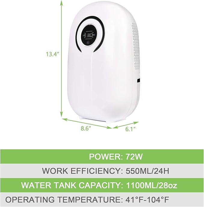 Dehumidifier with LCD Display 38oz(1100ml) Small Quiet Portable Dehumidifier with Auto Shut-off,Up to 430 Sq.ft for Home Basement Bedroom Garage