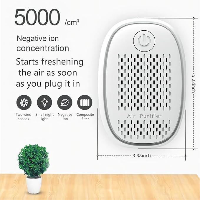 Plug-in Air Purifier,Personal Air Ionizer HEPA Filter, Mini Portable Air Purifier for Home & More Suitable for Bedrooms, Toilets, Living Room,bathrooms,closets,hotel,pet room (3, WHITE)