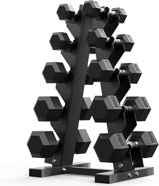 PAPABABE Hex Dumbbell Sets with Rack, 60-550lb Rubber Coated Dumbbell Weight Set and Storage Rack, Multiple Options Hand Weights for Strength Training-FlexoryFit