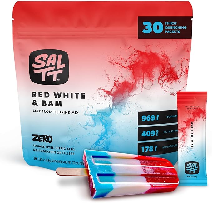Keto Chow SALTT Electrolytes Powder Packets, Red White & Bam (30 Hydration Packets) - Magnesium, Potassium, Sodium, Trace Minerals - Vegan, Sugar Free, Gluten Free - Travel Essentials - Made in USA-FlexoryFit