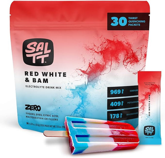 Keto Chow SALTT Electrolytes Powder Packets, Red White & Bam (30 Hydration Packets) - Magnesium, Potassium, Sodium, Trace Minerals - Vegan, Sugar Free, Gluten Free - Travel Essentials - Made in USA-FlexoryFit