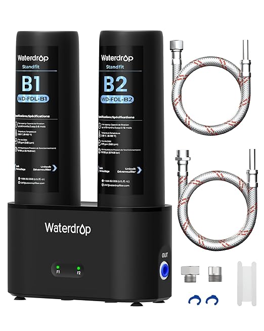 Waterdrop DLA Under Sink Water Filter, No Drilling Required, Reduces Chlorine, PFOA/PFOS, Bad Taste/Odor, Under Sink Water Filtration System, 11000 Gallons, Smart Filter Life Indicator, Quick Change
