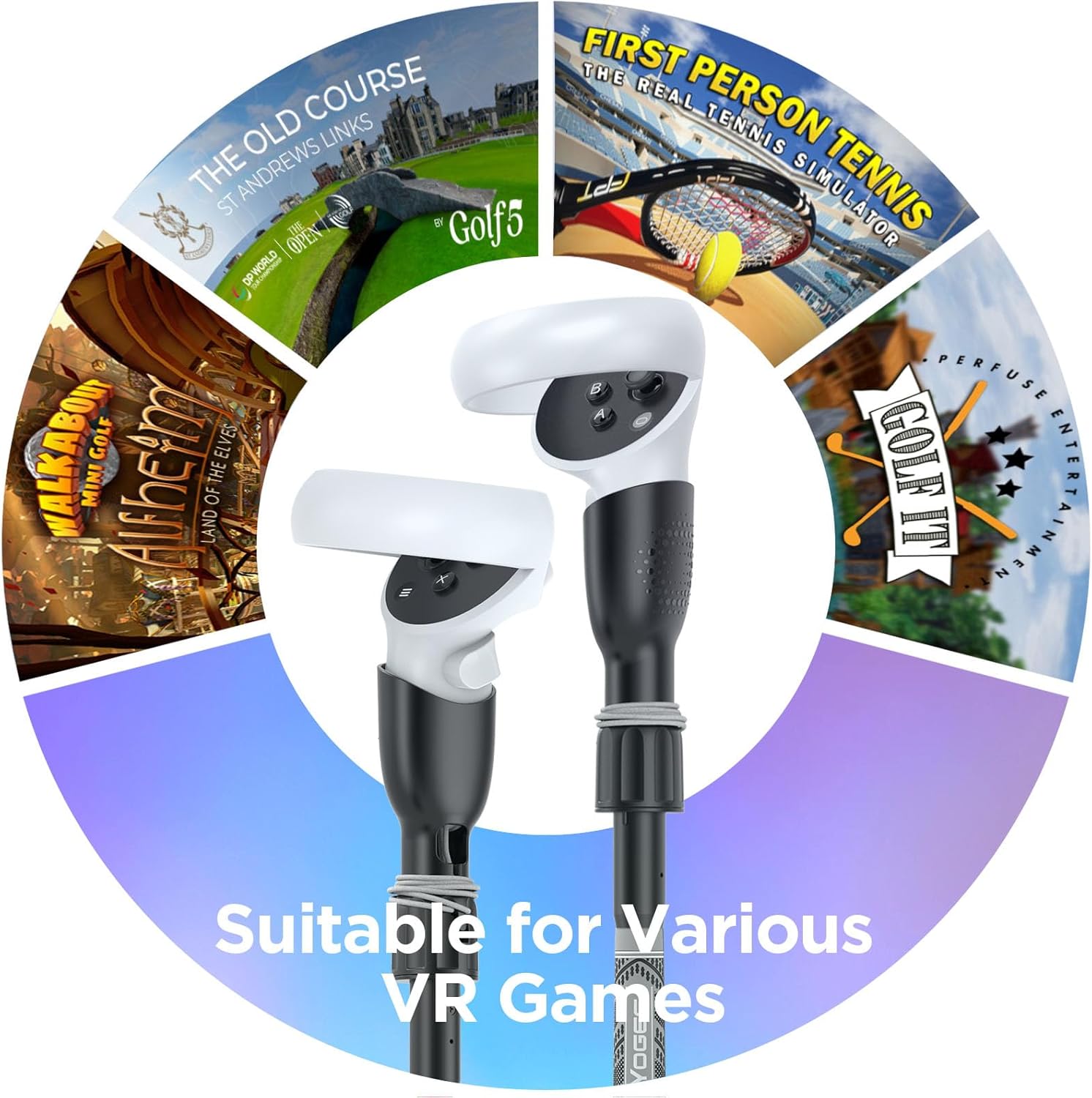 YOGES VR Golf Club Handle Compatible with Oculus-Quest 2-Accessories, Virtual Reality Baseball Controller Attachment, Simulator Real Golf Game Bat Adapter for Golf+, Walkabout Mini Golf, Golf5eclub