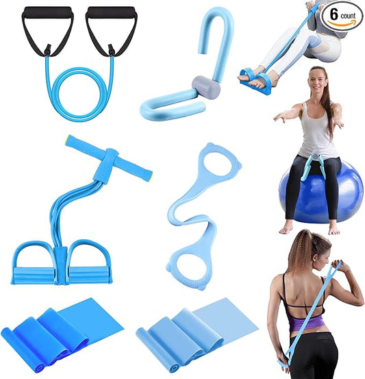 6 Pcs Fitness Resistance Exercise Bands 6 Tube Pedal Puller Resistance Band Set for Women Weight Loss Thigh Training Workout Equipment Elastic Arms Abdomen Shoulder Waist Leg Beginners Yoga-FlexoryFit