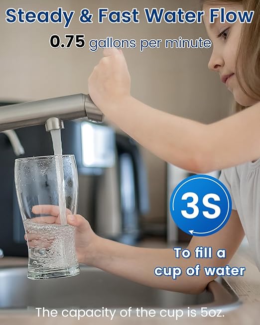 0.01μm Under Sink Water Filter System,NSF/ANSI 42 Certified Water Purifier,24000 Galloons Large Flow Flux,Reduces PFAS,PFOA/PFOS,Chlorine,Bad Odors. (Black-Q5-UF-MAX-24000GAL)