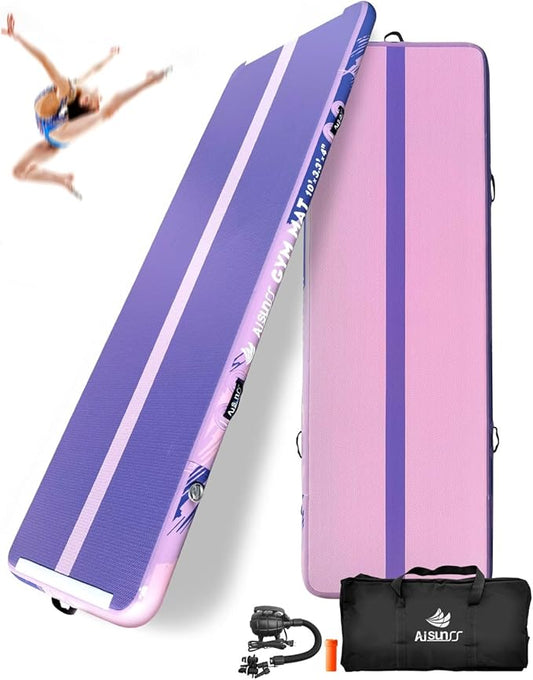 Inflatable Air Gymnastics Mat Training Mats with Air Pump 4/8 inches Thickness Gymnastics Tracks for Home Use/Tumble/Gym/Training/Cheerleading/Yoga/Beach/Park/Water-FlexoryFit