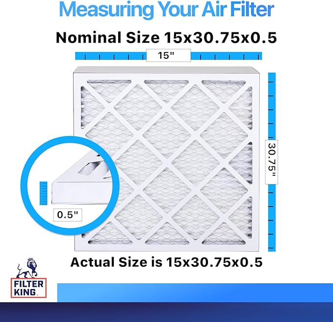 Filter King 15x30.75x0.5 Air Filter | 4-PACK | MERV 8 HVAC Pleated A/C Furnace Filters | MADE IN USA | Actual Size: 15 x 30.75 x 0.5"