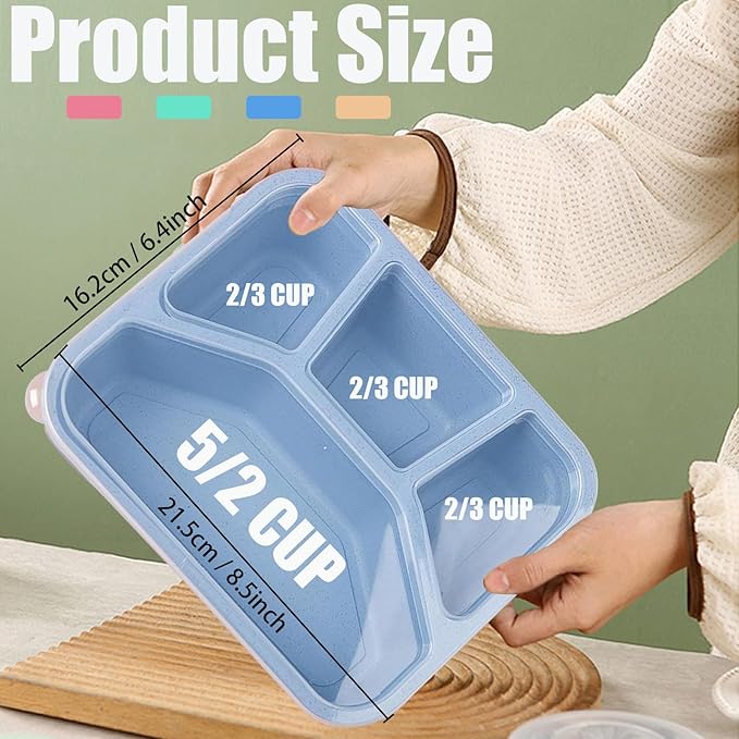 15 PCS Bento Box, 4 Compartment Bento Box Adult Set, Wheat Straw Bento Lunch Box, Reusable Lunch Snack Box, Microwave, Dishwasher and Freezer Safe Meal Prep Containers for Work, School and Travel-FlexoryFit