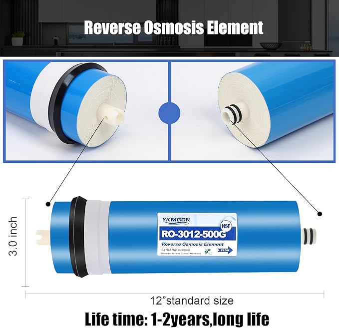 3012-500 GPD Universal Reverse Osmosis RO Membrane Element，3.0"x12" Replacement Water Filter,for Under Sink Home Drinking RO Water Purifier System