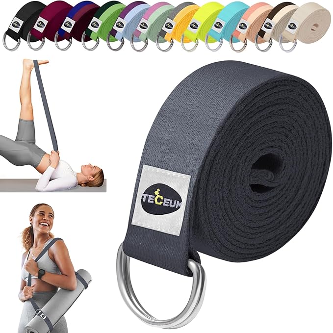 TECEUM Yoga Strap & Mat Strap – 2 IN 1 – Cotton – 6 ft 8 ft 10 ft (30+ colors) – Adjustable Non-Slip Belt for Yoga, Pilates, Stretching, Physical Therapy, Fitness & Home Workout – For Carrying Mats-FlexoryFit