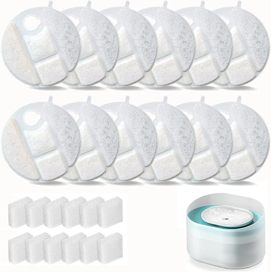 12 Pack Dog Water Fountain Replacement Filters for Petlibro Capsule Dog Fountain PLWF008,Pet libro filters with Replacement Pre-Filter Pump Sponges.