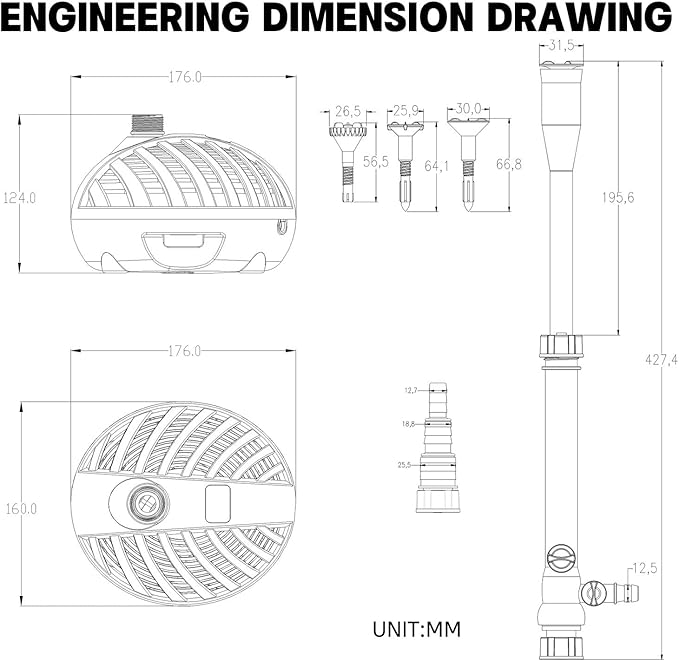WaterRebirth HSP2500N Submersible Water Pump - Turtle Shell Design - 660GPH - Black - Modern Unique - Pond & Aquarium Water Pump