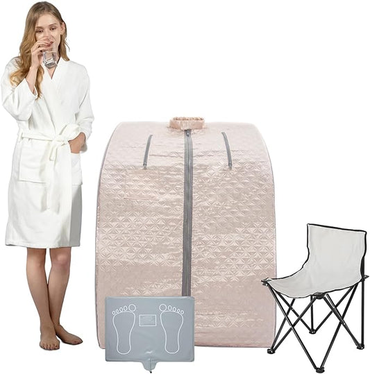 Smartmak Far Infrared Sauna, Full Body One Person Portable SPA Set with Time & Tempreture Remote Control, Heating Foot Pad and Foldable Reinforced Chair (L 27.6’’ x W 31.5’’ x H 37.8’’)- Pearl Pink