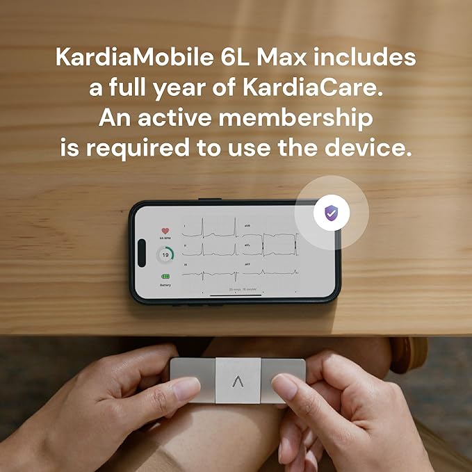 KardiaMobile 6L Max with 12-Month Subscription | 6-Lead Personal EKG Monitor | Heart Health Membership | Detects AFib & Irregular Arrhythmias | Easy Results in 30 Seconds | Works with Smartphones-FlexoryFit