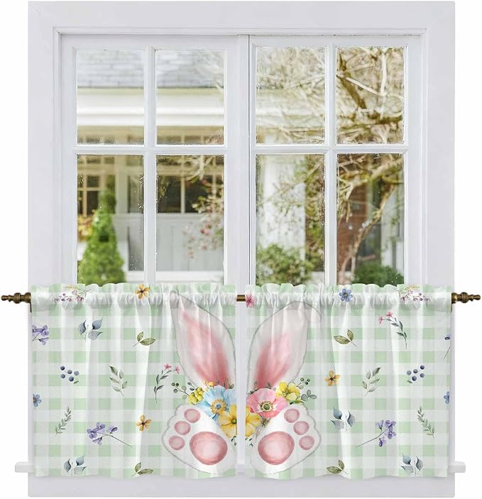 Easter Kitchen Tier Curtains 24 Inch Long 2 Panel Set, Rod Pocket Cafe Small - Image 2