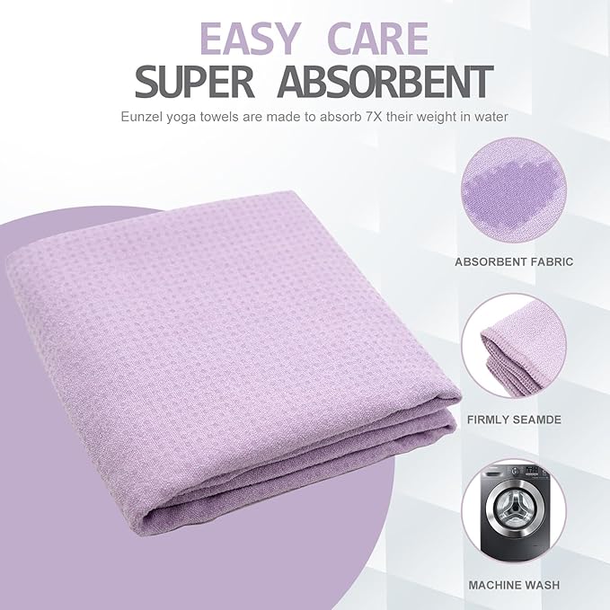 Eunzel Yoga Towel,Hot Yoga Mat Towel with Grip Dots Sweat Absorbent Non-Slip for Hot Yoga, Pilates and Workout 24" x72", Taro Purple-FlexoryFit
