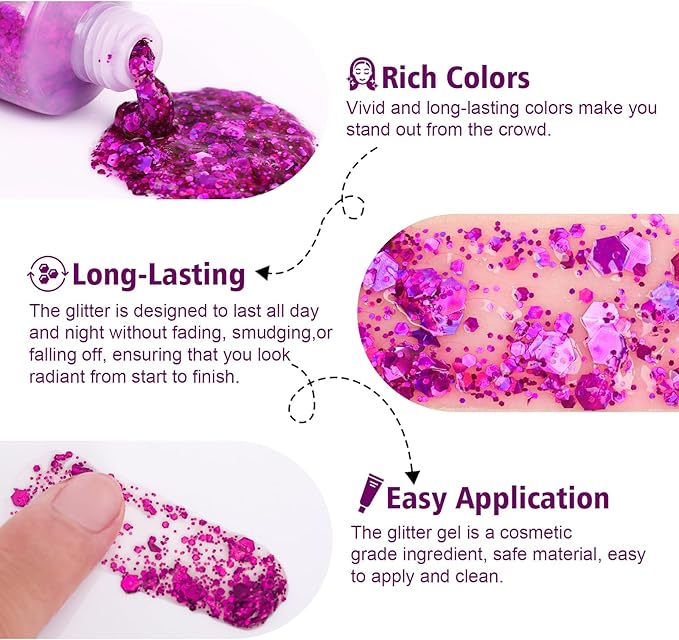 10 Colors Body Glitter,Face Glitter Makeup for Kids Women,Sparkly Chunky Hair Glitter for Eye Lip Hair Nails,Mardi Gras Glitter Makeup Face Paint,Singer Concerts Disco Rave Festival Accessories-FlexoryFit