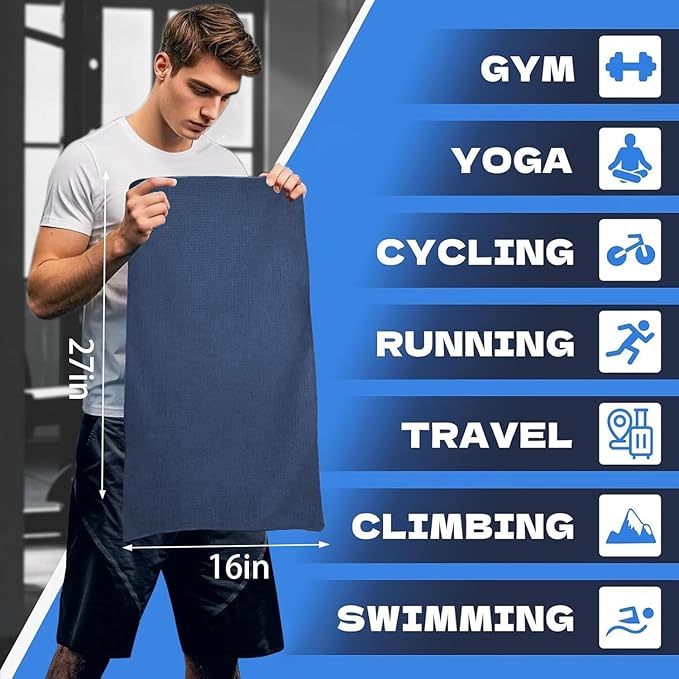 Microfiber Gym Towels for Working Out, Quickly Dry Yoga Towels for Men & Women Tennis, 16 Inch x 27 Inch, 6 Pack, Navy Blue-FlexoryFit