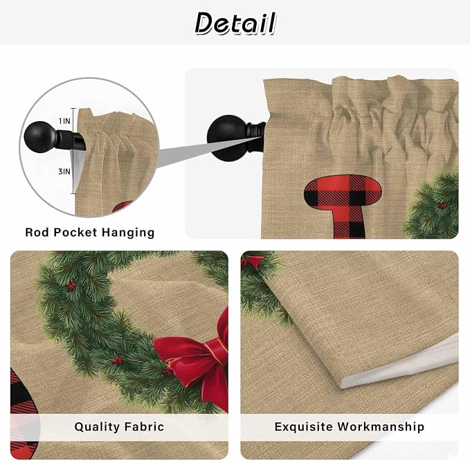 Red Green Christmas Kitchen Tier Curtains 45 Inch Long 2 Panel Set, Rod Pocket - Image 9