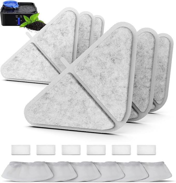 6 Pack Filters Replacements for Automatic Pet Fountains，230oz/7L Dog Multiple Filtration Dog dispensor，Filtration System Pet Fountain Filters Replacement (6 Filter+6 Mesh Bag+6 Sponge)