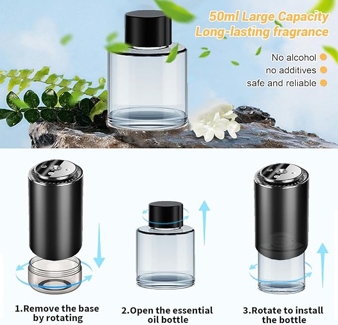 Smart Car Air Freshener, Car Air Freshener Diffuser with Starry Sky Projection and 50ml Perfume, Rechargeable Cars Aroma Diffuser, 4 Mode Adjustable, Auto On/Off Intelligent Cars Diffuser