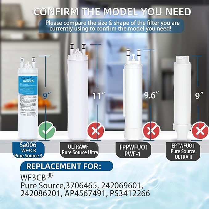 WF3CB Water Filter Replacement, Compatible with Frigidaire WF3CB, Pure Source 3, 706465, 242069601, 242086201, WF425 (3 Pack)