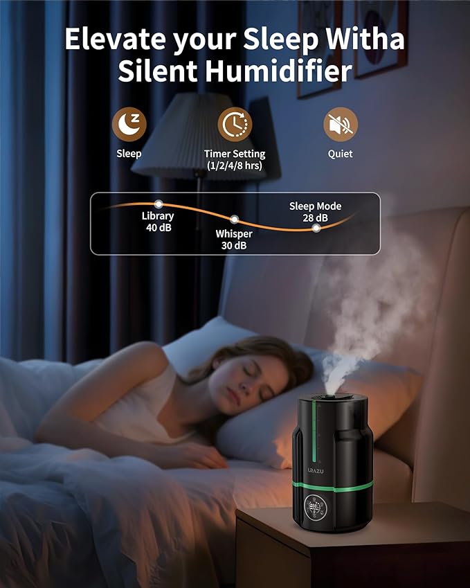 6L Smart Cool Mist Humidifier, Modern Black for Large Bedroom, Ultra Quiet 22dB with Humidistat, 50H Runtime, Top Fill, Oil Diffuser and Remote Control
