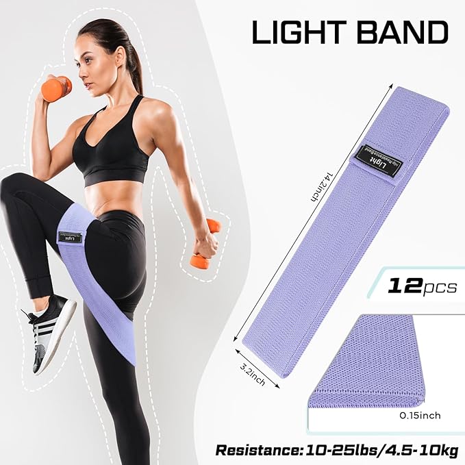 12 Pcs Fabric Resistance Bands for Working Out Booty Workout Stretch Exercise Bands Non Slip for Legs Squat Resistance Loop for Women Men Starter Butt Hip Thigh Fitness-FlexoryFit