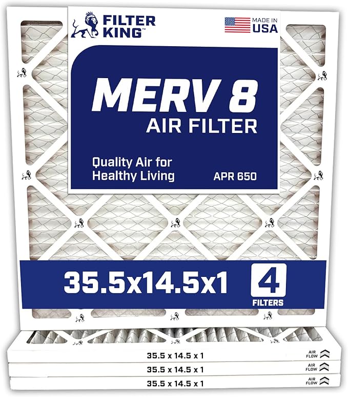 Filter King 35.5x14.5x1 Air Filter | 4-PACK | MERV 8 HVAC Pleated A/C Furnace Filters | MADE IN USA | Actual Size: 35.5 x 14.5 x .75"