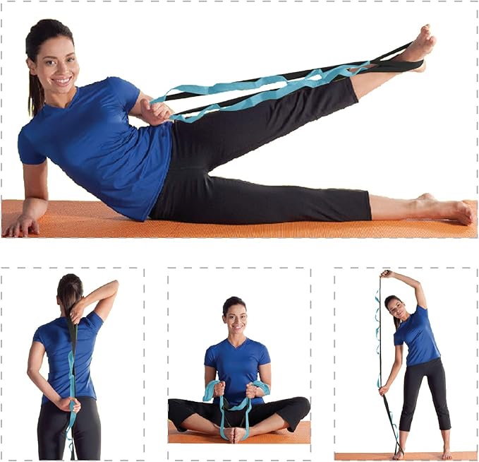BOB AND BRAD 12 Loop Yoga Stretch Strap - Non-elastic for Stretching, Physical Therapy, Pilates, Dance, Gymnastics, and Athletic Trainers With Carry Bag-FlexoryFit