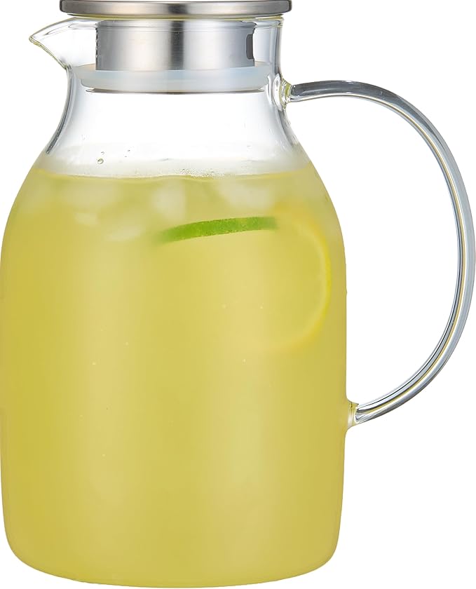 Karafu 68 Oz/2 Liter Glass Pitcher with Lid, Heat Resistant Water Jug for Hot/Cold Water, Ice tea and Juice Beverage
