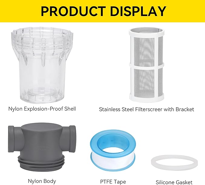 3/4'' Female NPT in-Line Strainer - Garden Hose Filter for High Pressure Washer, Sediment Filter with 60 Mesh Stainless Steel Screen (3/4'' 60 Mesh)