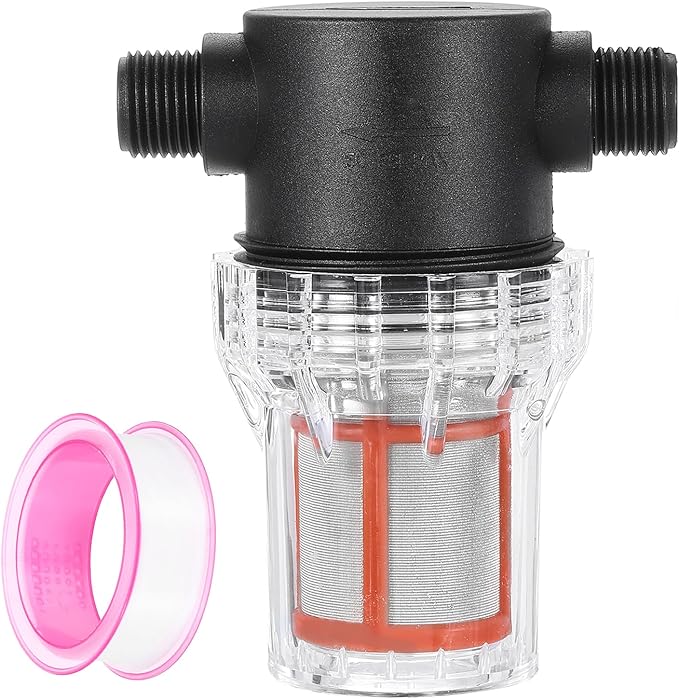 uxcell Pressure Washer Filter 1/2" NPT Female Thread, Inline Mesh Strainer Attachment, Outlet for Pipe Strainer, Stainless Steel Screen with Sealant Tape (Size:200 Mesh)