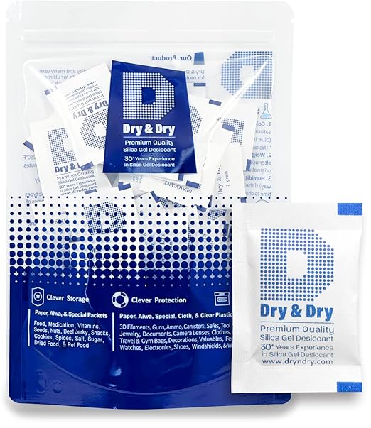 Dry & Dry 2 Gram [50 Packets] Silica Gel Packets Desiccants, Silica Packets - Rechargeable Silica Gel Packs, Silica Gel Packets, Desiccants Packets, Silica Gel