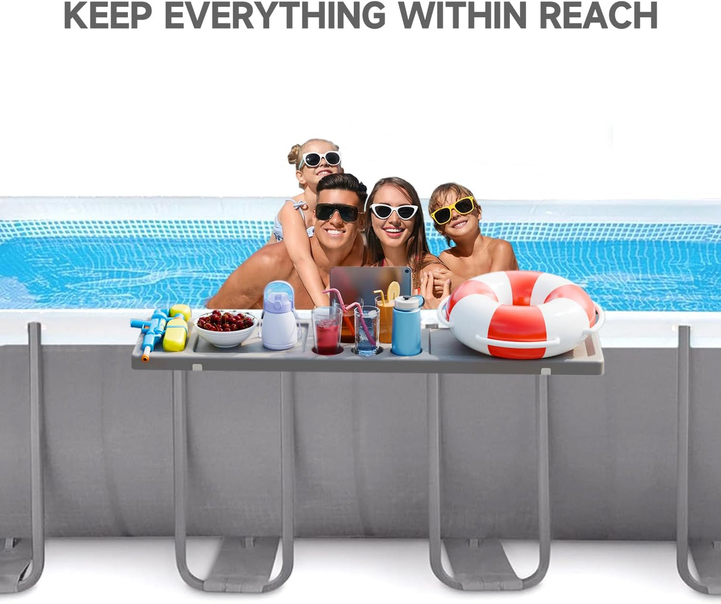 Above Ground Pool Bar Table, 2 in1 Poolside Drink Holder with 5 Cup Holders, Must Have Swimming Pool Accessories for Adults, Portable Swim Up Bar, 47×11in