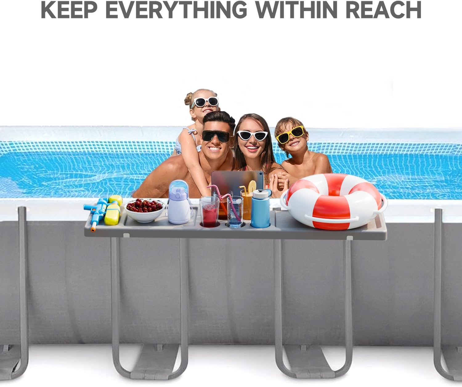 Above Ground Pool Bar Table, 2 in1 Poolside Drink Holder with 5 Cup Holders, Must Have Swimming Pool Accessories for Adults, Portable Swim Up Bar, 47×11in