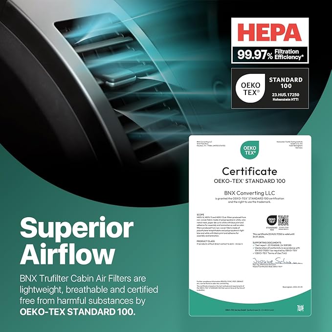 BNX TruFilter C7039 Cabin Air Filter, HEPA 99.97%, Compatible With Chevrolet: Cruze, Malibu, Orlando, Sonic, Spark, Trax, Volt; Buick: Cascada, Encore, LaCrosse, Regal, Verano; Cadillac: ELR, SRX