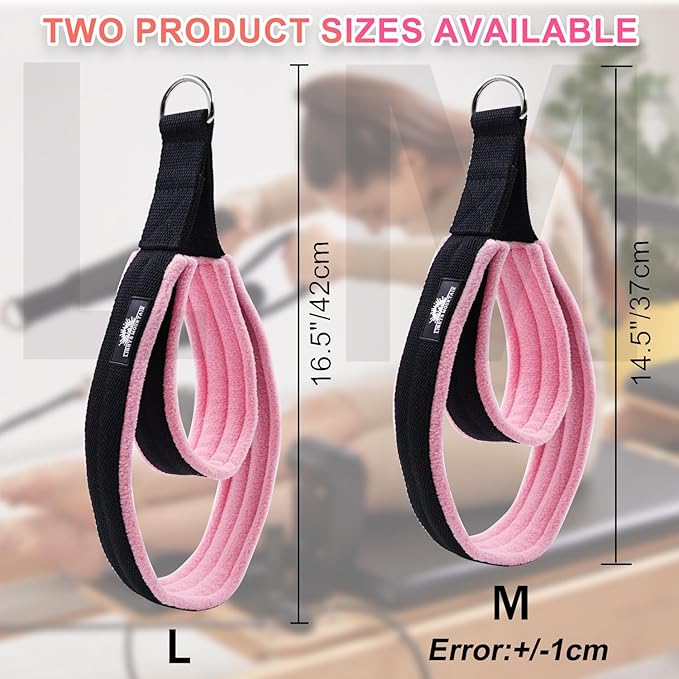 1 Pair Enhanced Pilates Double Loop Straps for Reformer, Thickened D-Ring Handle Straps, Yoga Exercise Accessories in 2 Lengths and Multicolor for Home Gym Workout-FlexoryFit