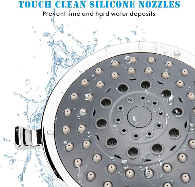 Voolan High Pressure Shower Head - 4 Inches Rain Showerhead - 5 Spray Settings - Luxury Modern Chrome Look - Perfect Adjustable Replacement for Bathroom Shower Heads