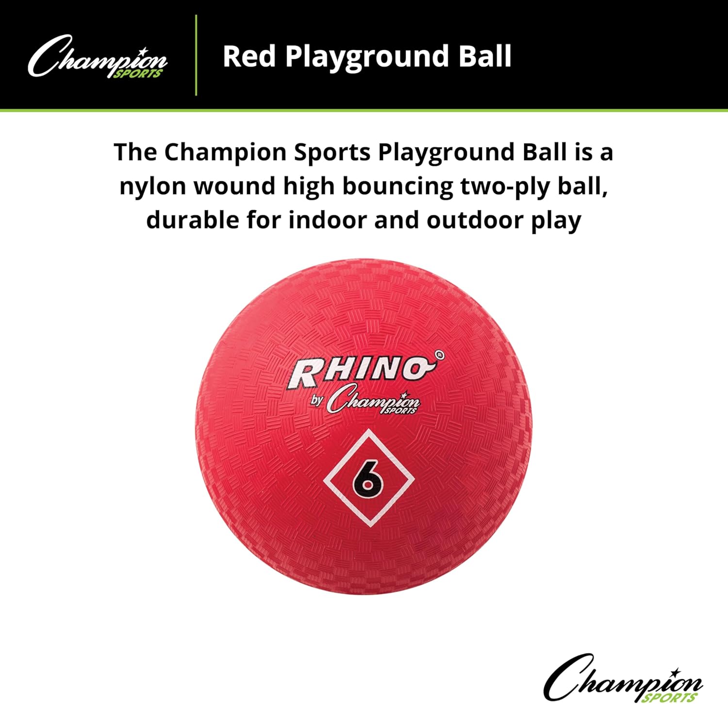 Champion Sports Playground Ball – High-Bounce 2-Ply Construction, Durable Red Ball for Throwing, Catching & Kicking - Multiple Sizes (5", 6", 7", 10", 13", 16")