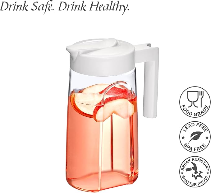 Amazing Abby - Slim Mini - Tritan Pitcher (48 oz), Unbreakable Plastic Water Pitcher with Lid, BPA-Free, Heat-Resistant, Dishwasher-Safe, Great for Iced and Hot Drinks, Indoors and Outdoors, White