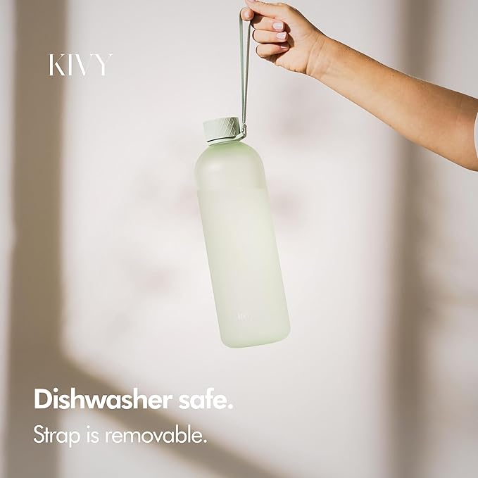 KIVY Large Water Bottle 50oz [Lightweight & Shatterproof] Fits Backpack & Cupholder for Travel, Sports, School - Extra large bottle no straw - 1.5 Liter bottles - 50oz Water bottle Green-FlexoryFit