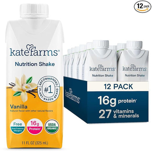 KATE FARMS Organic Nutrition Shake, Vanilla, 16g Protein, 27 Vitamins and Minerals, Protein Meal Replacement Drink, Protein Shake, 11 oz (12 Pack)-FlexoryFit