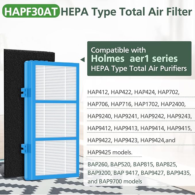 HAPF30AT Filter Replacement for Holmes AER1 Type Total Air Purifier, HAPF30AT-U4R-1 rue Hepa Filter for HAPF30AT HAP242-NUC HAP424 HAP706 HAP716 HAP9240 et.
