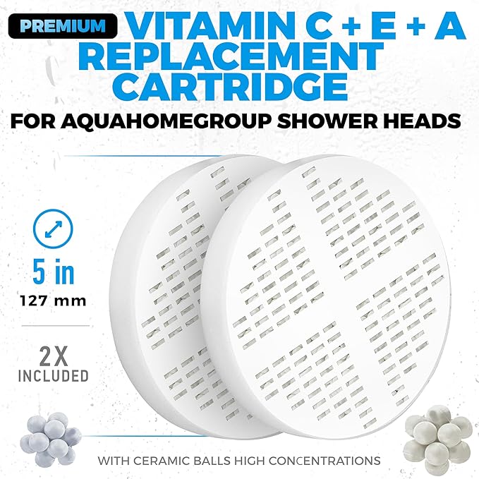 AquaHomeGroup Vitamin C + E + A Shower Filter Replacement Cartridge (Pack of 2) - Vitamin Infused Shower Head Filter for Healthier Skin, Hair, and Nails - Removes Chlorine