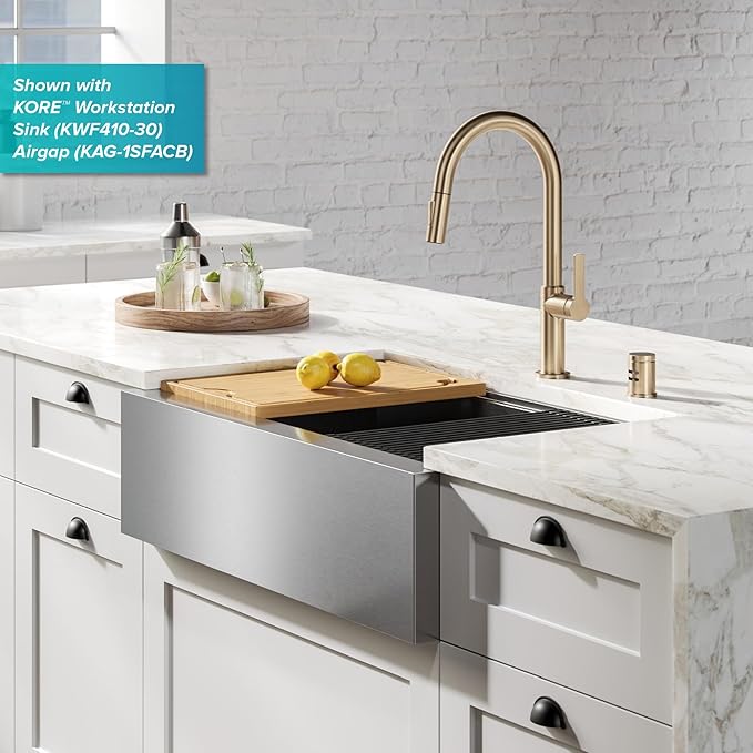 KRAUS Oletto Single Handle Pull Down Kitchen Faucet in Spot Free Antique Champagne Bronze, KPF-2820SFACB