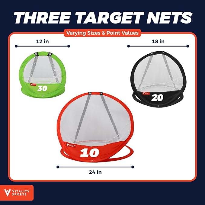 Vitality Sports Golf Chipping Net, 3PCS Pop-Up Golf Practice Net for Backyard, Indoor Outdoor Chipping Game with 3 Targets, 1 Hitting Mat, 20 Balls, Tee Box, Golf Gift for Men