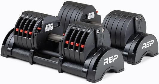 Rep Fitness Quickdraw Adjustable Dumbbells, Multiple weight ranges available including: 5-30, 5-40,5-50 and 5-60 lbs-FlexoryFit