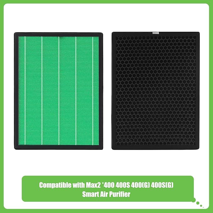 Airmega Max2 400/400S Filter Replacement, Compatible with Coway AIRMEGA Max2 400/400S/400(G)/400S(G) Air Purifiers, Max2 True HEPA & Activated Carbon Filter, Part#AP-2015-FP, 1 Set